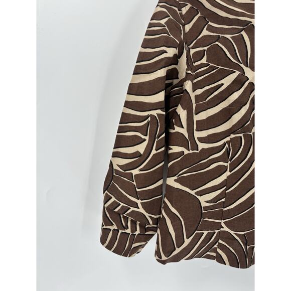 East 5th Button Up Womens Small Brown Zebra Striped Linen 3/4 Sleeves Collared - Picture 9 of 16